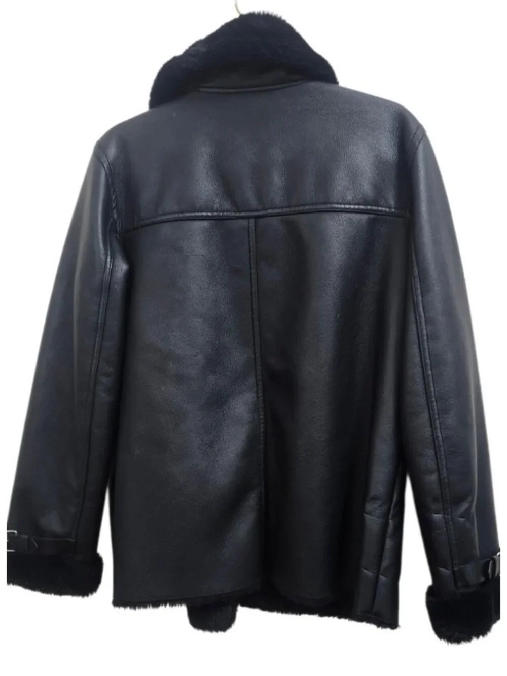 MNG Mango Faux Shearling Moto Jacket M Black Faux Leather Asymmetric Zip Biker - Picture 8 of 14